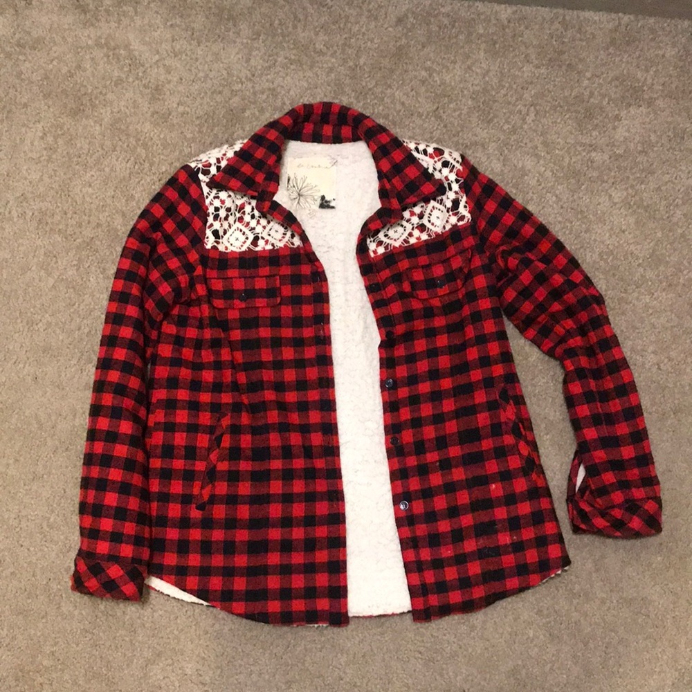 Plaid  and lace shirt with Sherpa interior
